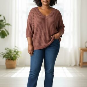 SHEIN Curve Chocolate Brown Knit Sweater